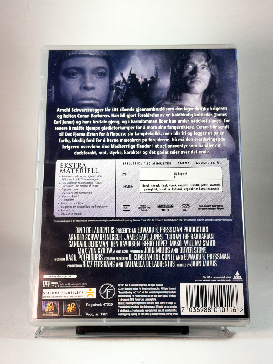 Bakside av cover til Conan Barbaren, brukt original DVD hos Brukbar Film