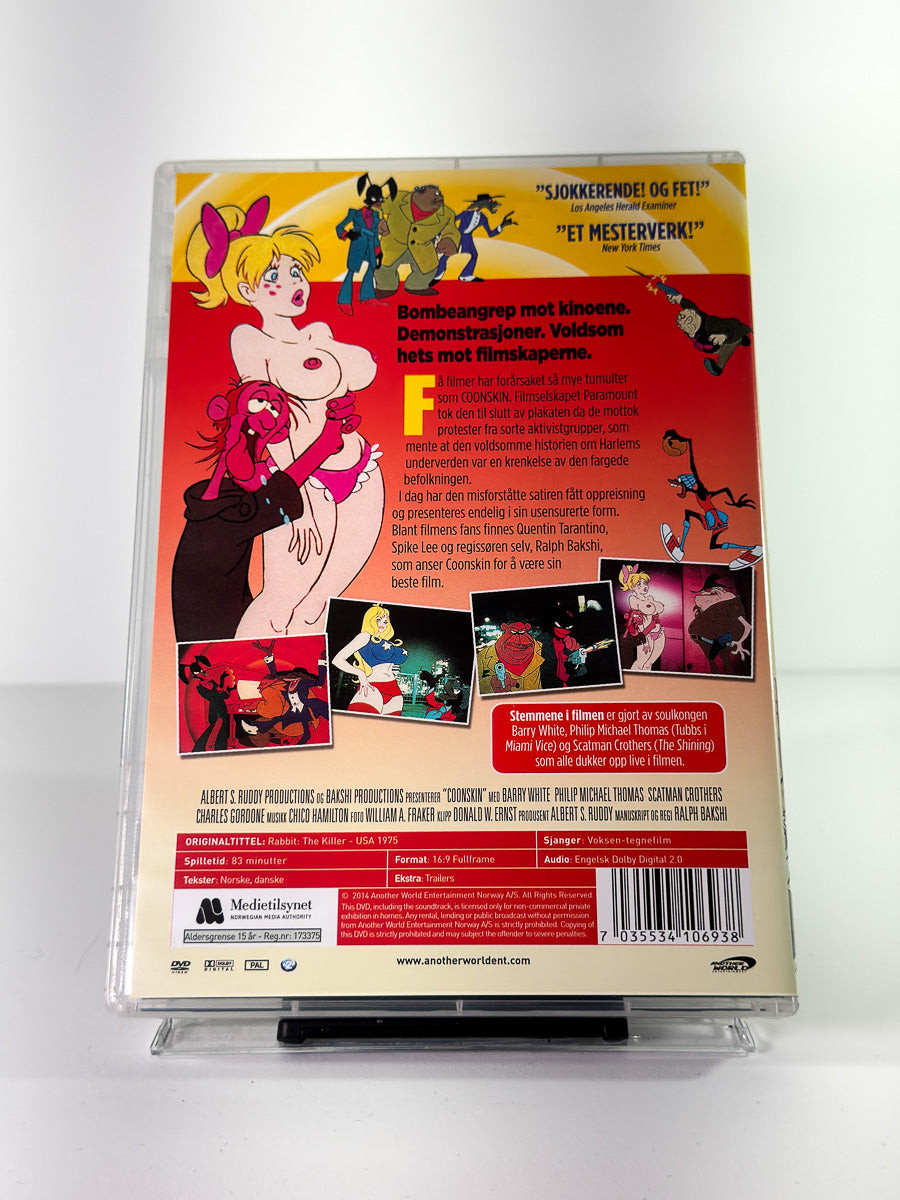 Bakside av cover til Coonskin, brukt original DVD hos Brukbar Film