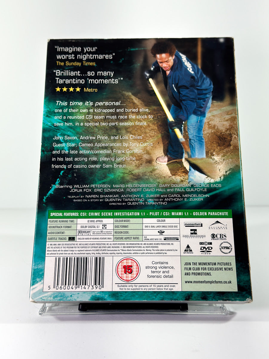 Bakside av cover til CSI: Crime Scene Investigation – Grave Danger på DVD
