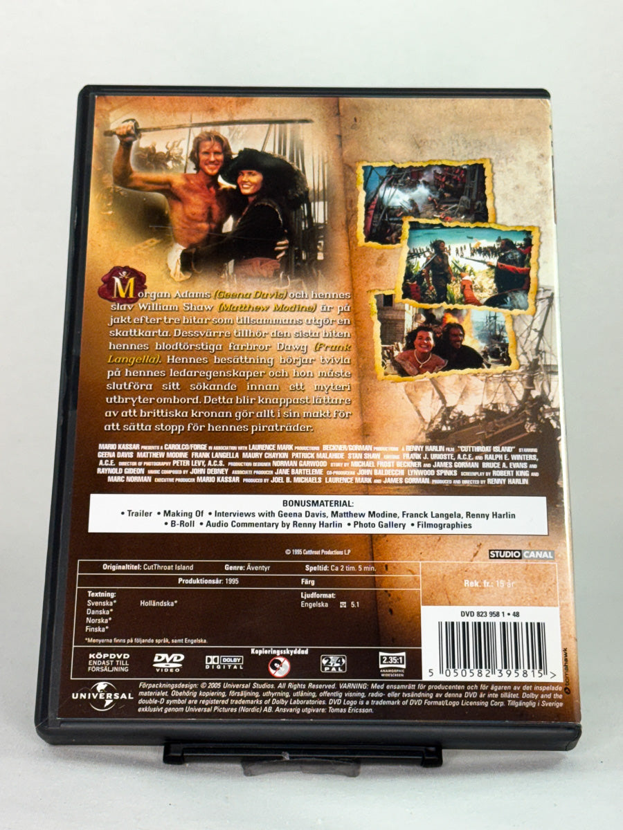 Bakside av DVD-cover til Cutthroat Island, bruktfilm hos nettbutikken Brukbar Film