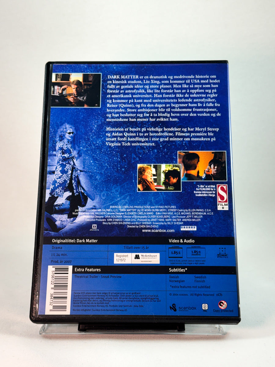 Bakside av cover til Dark Matter, brukt DVD hos Brukbar Film