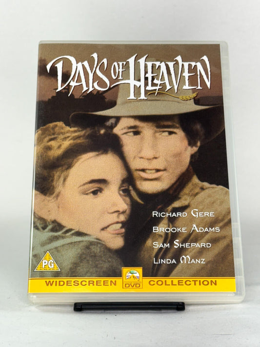Forside av DVD-cover til Days of Heaven – Terrence Malicks poetiske mesterverk med Richard Gere, Brooke Adams og Sam Shepard, tilgjengelig hos Brukbar Film.