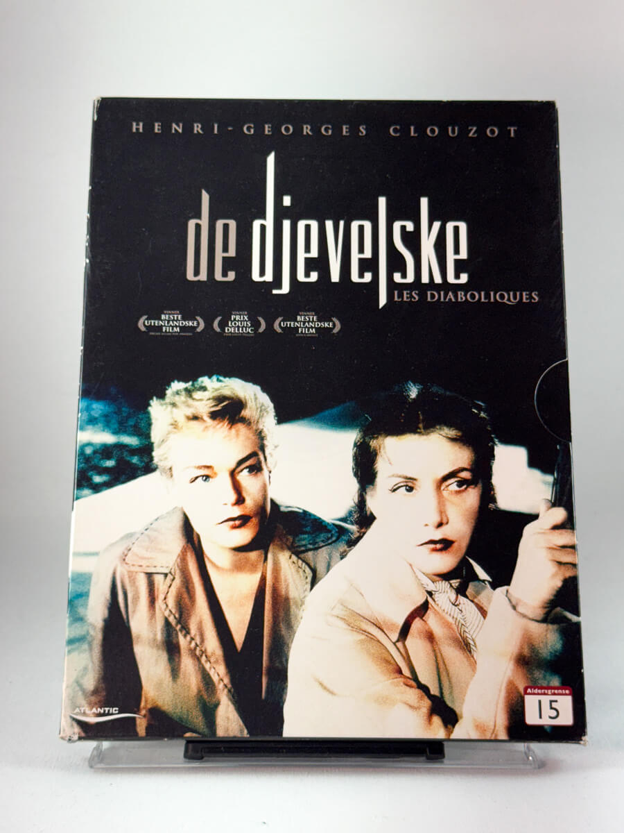 Forside av DVD-cover til De djevelske (Les Diaboliques), brukt fransk thrillerklassiker med ikoniske rollefigurer hos Brukbar Film