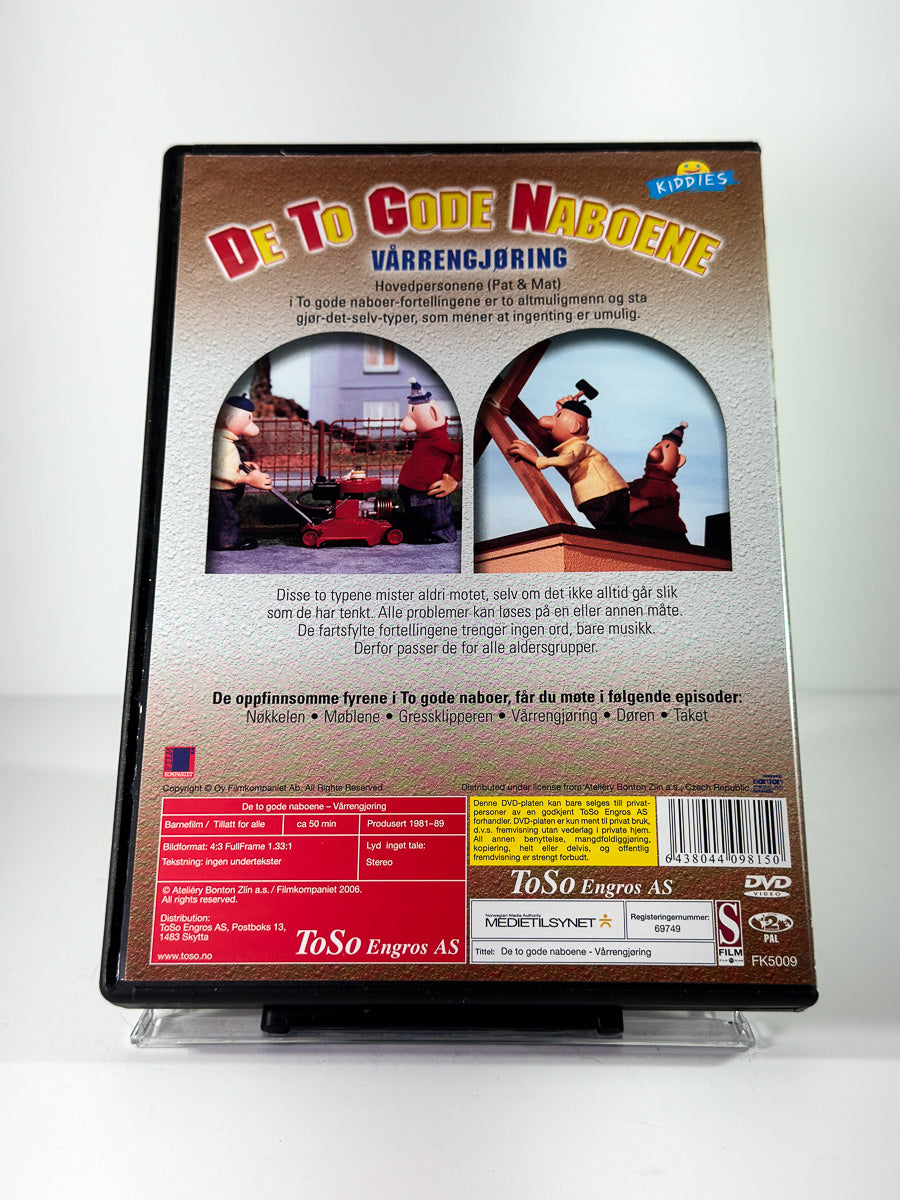 Bakside av cover til De To Gode Naboene: Pat & Mat – Vårrengjøring på DVD