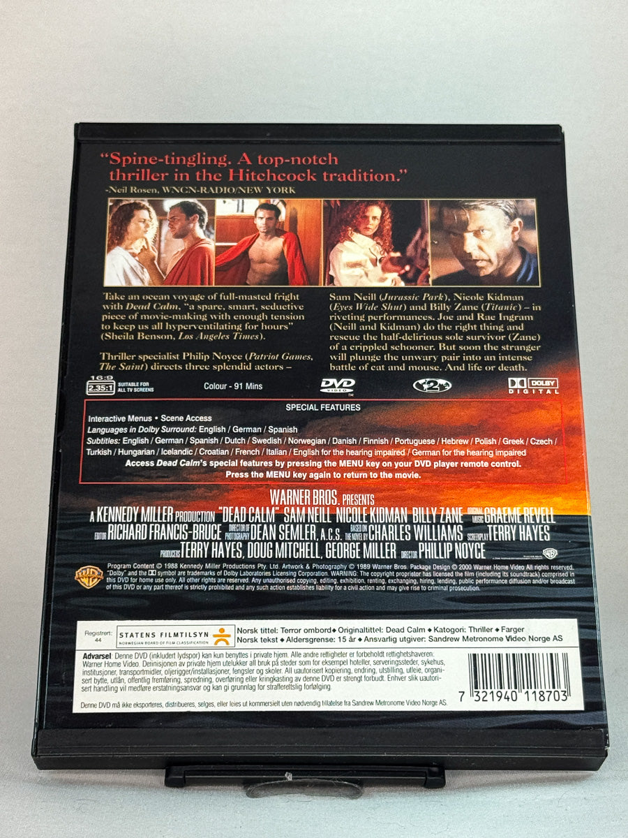 Bakside av DVD-cover til Dead Calm, bruktfilm hos nettbutikken Brukbar Film 