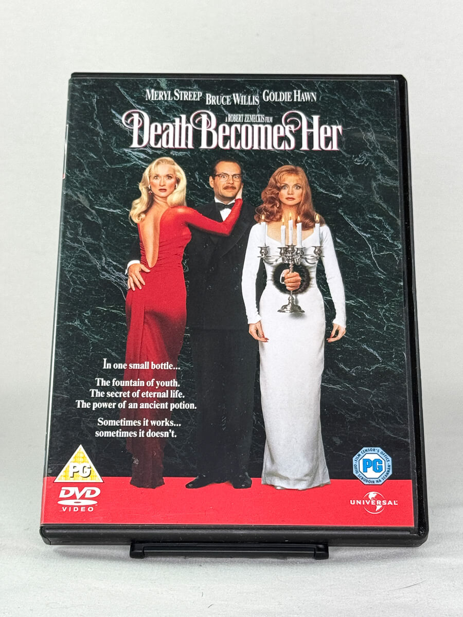 DVD-cover-forside til filmen Death Becomes Her – Brukt DVD fra nettbutikken Brukbar Film