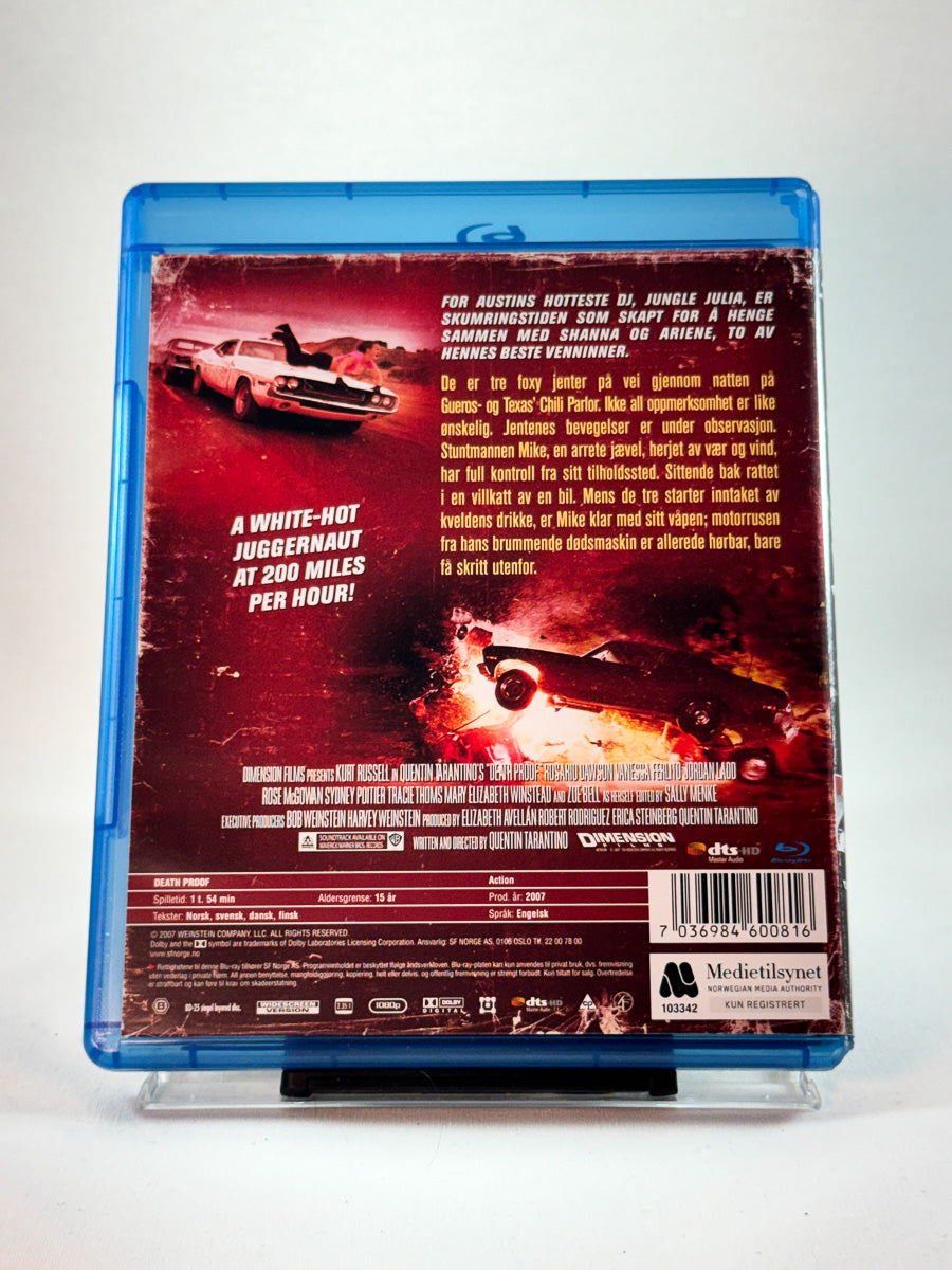 Bakside av cover til Death Proof, bruktfilm hos nettbutikken Brukbar Film