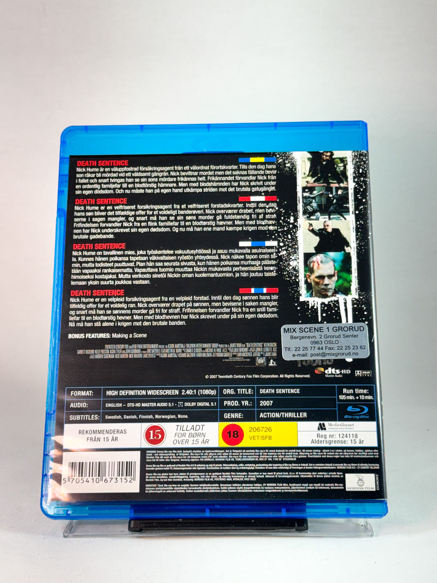 Bakside av cover til Death Sentence, bruktfilm på Blu-ray hos Brukbar Film
