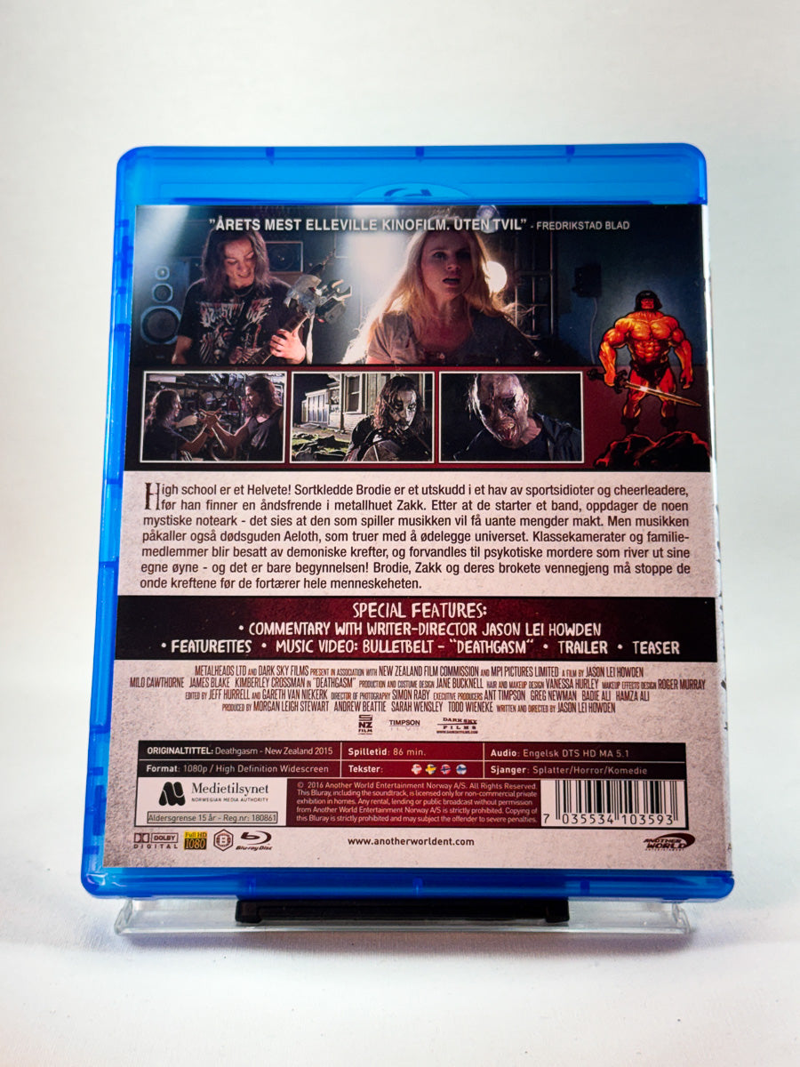 Bakside av cover til Deathgasm, brukt Blu-ray hos Brukbar Film