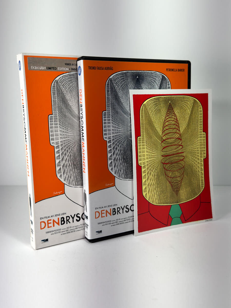 Limited Edition utgave av Den Brysommme Mannen på DVD med Pushwagner trykket Selvportrett. 