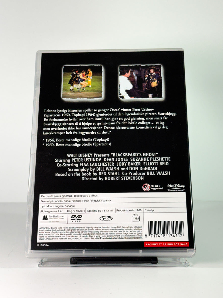 Bakside av cover til Den Sorte Pirat’s gjenferd, bruktfilm på DVD hos Brukbar Film