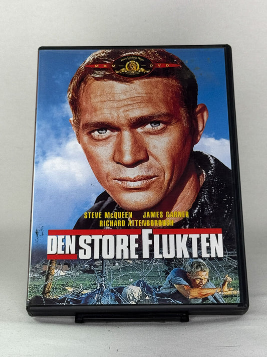 Brukt DVD Den store flukten – forside av originalt filmcover, brukt klassiker på DVD tilgjengelig hos Brukbar Film