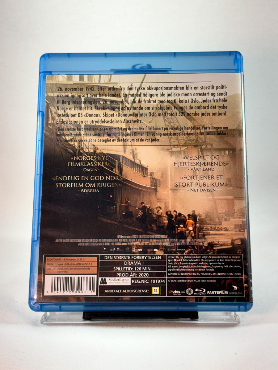 Bakside av cover til Den største forbrytelsen, brukt Blu-ray-utgivelse hos Brukbar Film