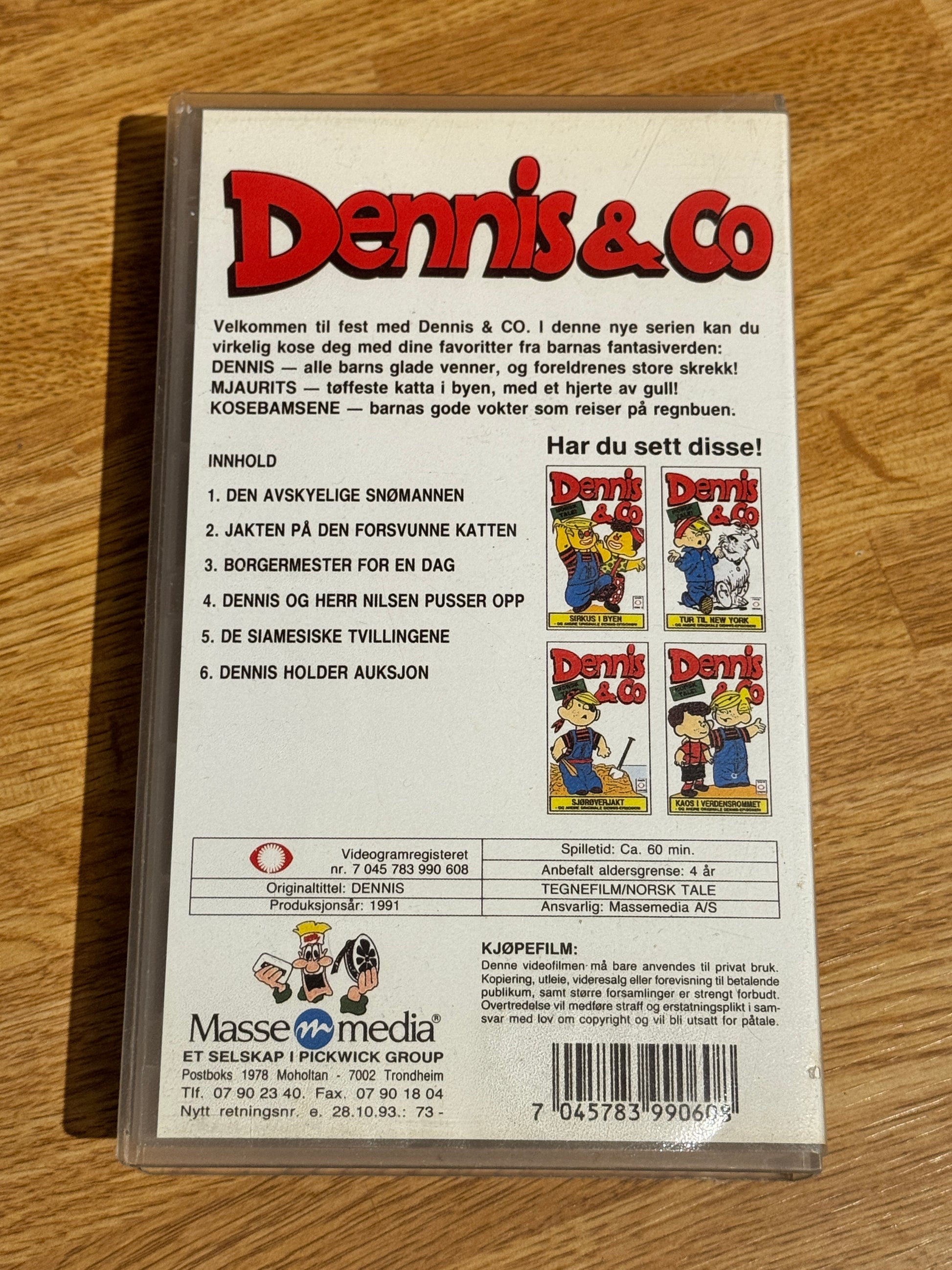 Bakside av cover til Dennis & Co – Den avskyelige snømannen, norsk VHS-utgivelse