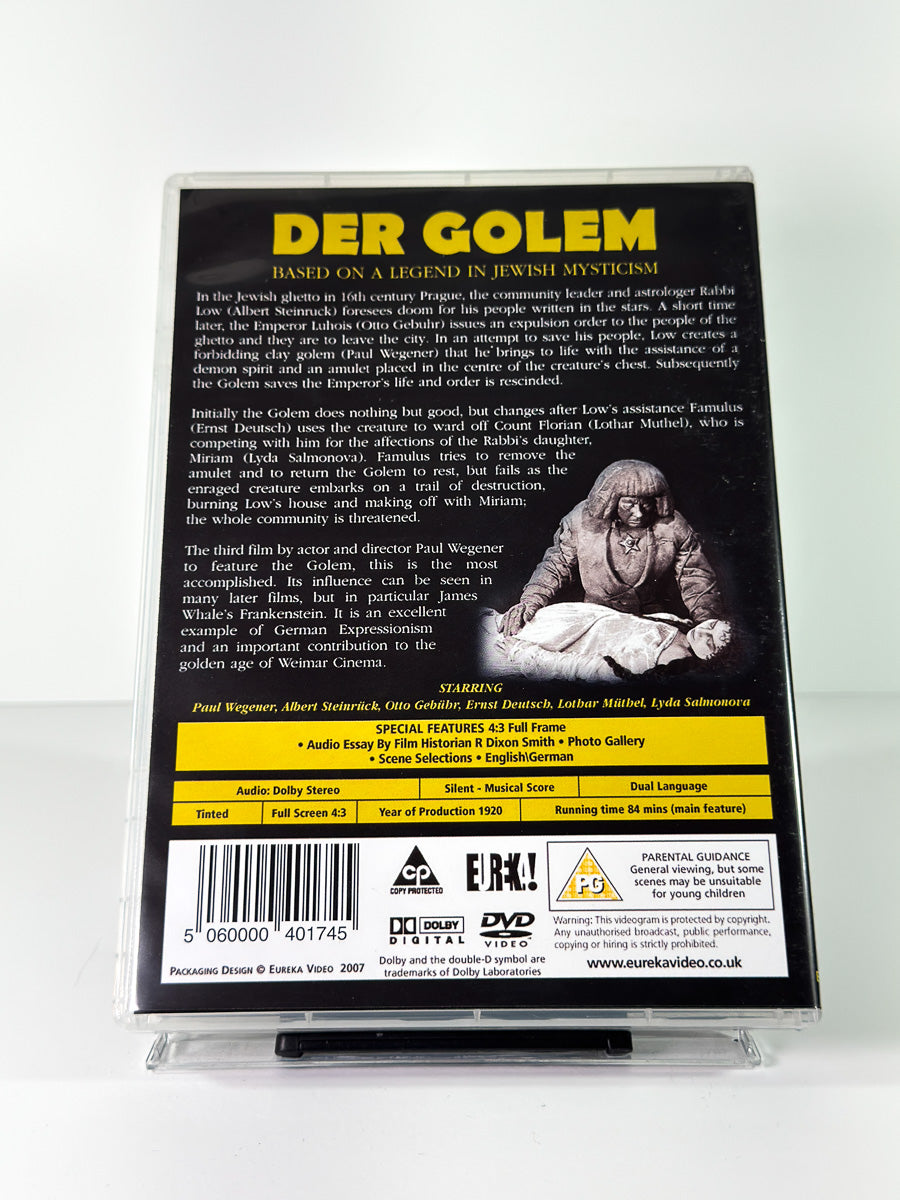 Bakside av cover til Der Golem, bruktfilm på DVD hos Brukbar Film