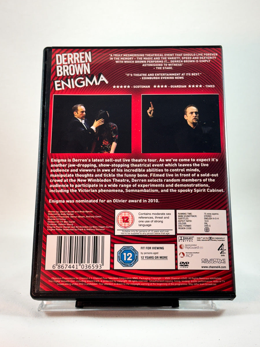DVD-cover-bakside til Derren Brown: Enigma hos Brukbar Film