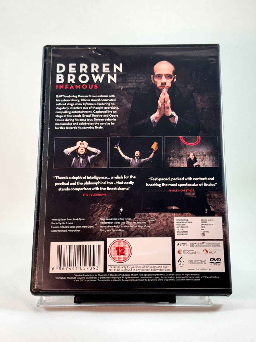DVD-cover-bakside til Derren Brown: Infamous hos Brukbar Film