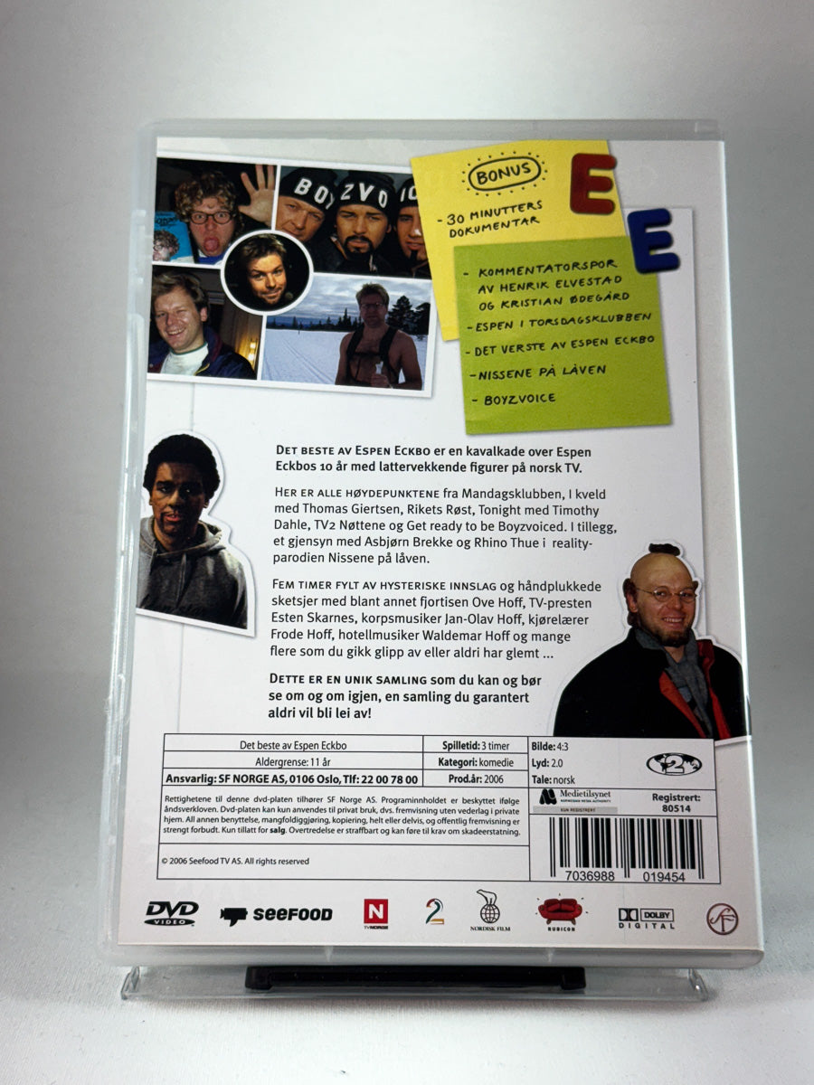 Bakside av DVD-cover til Det beste av Espen Eckbo, brukt samling med bonusmateriale hos Brukbar Film