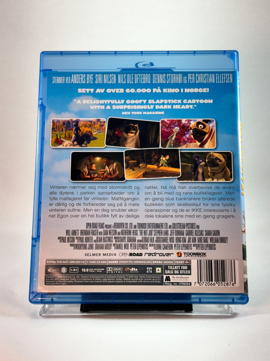 Bakside av cover til Det elleville nøttekupet, brukt Blu-ray hos Brukbar Film