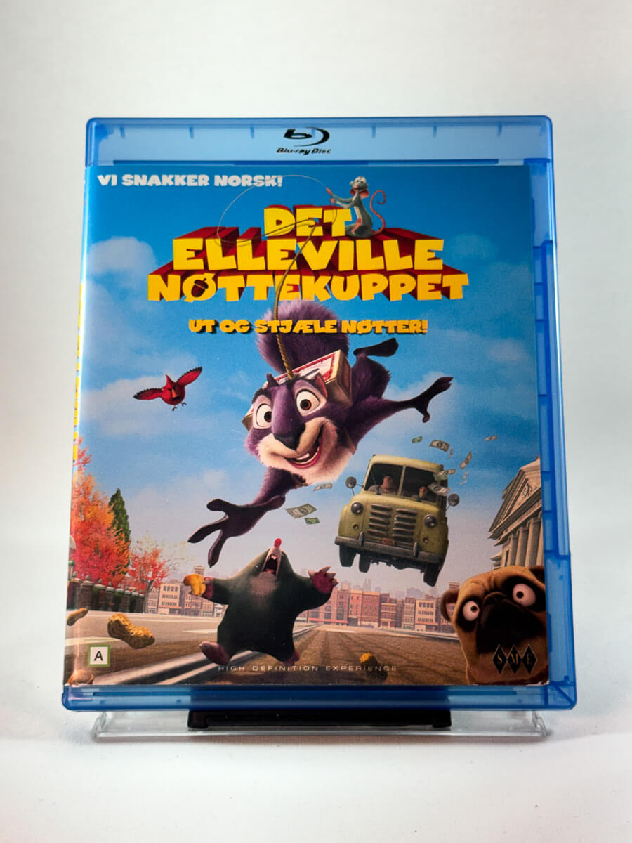 Forside av cover til Det elleville nøttekupet, brukt Blu-ray-utgivelse hos Brukbar Film
