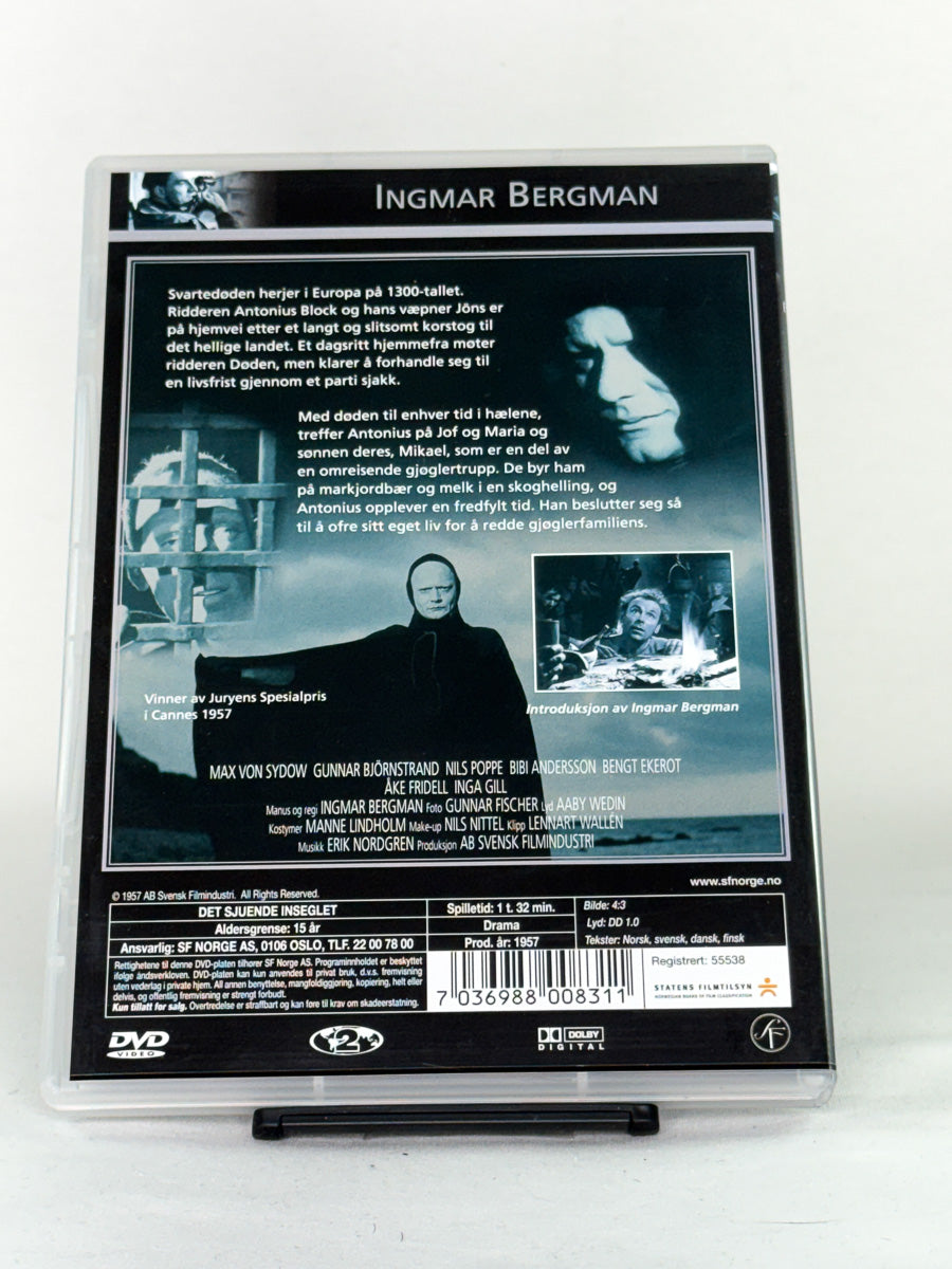 DVD-cover-bakside til filmen Det syvende innseglet – Brukt DVD fra nettbutikken Brukbar Film