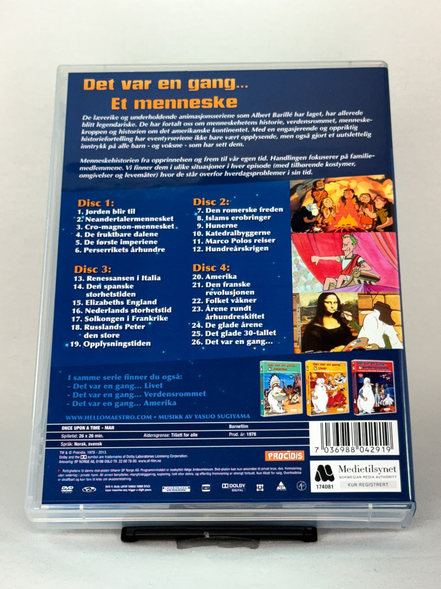 Bakside av DVD-cover til Det var en gang… Et menneske – komplett samleboks med 26 episoder, brukt DVD fra Brukbar Film