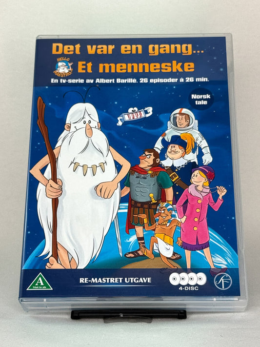 Forside av DVD-cover til Det var en gang… Et menneske – brukt animasjonsserie på DVD, historisk barnefilm tilgjengelig hos Brukbar Film