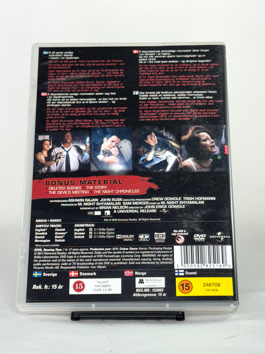 Bakside av Devil – spennende psykologisk grøsser med mystisk premiss, brukt DVD-utgave fra Brukbar Film.
