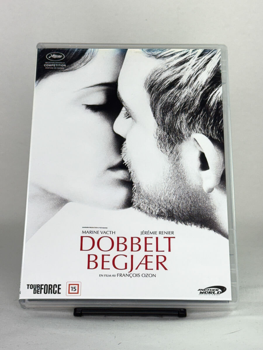 Forside av DVD-cover til Dobbelt begjær – brukt thrillerdrama på DVD, forside fra Brukbar Film
