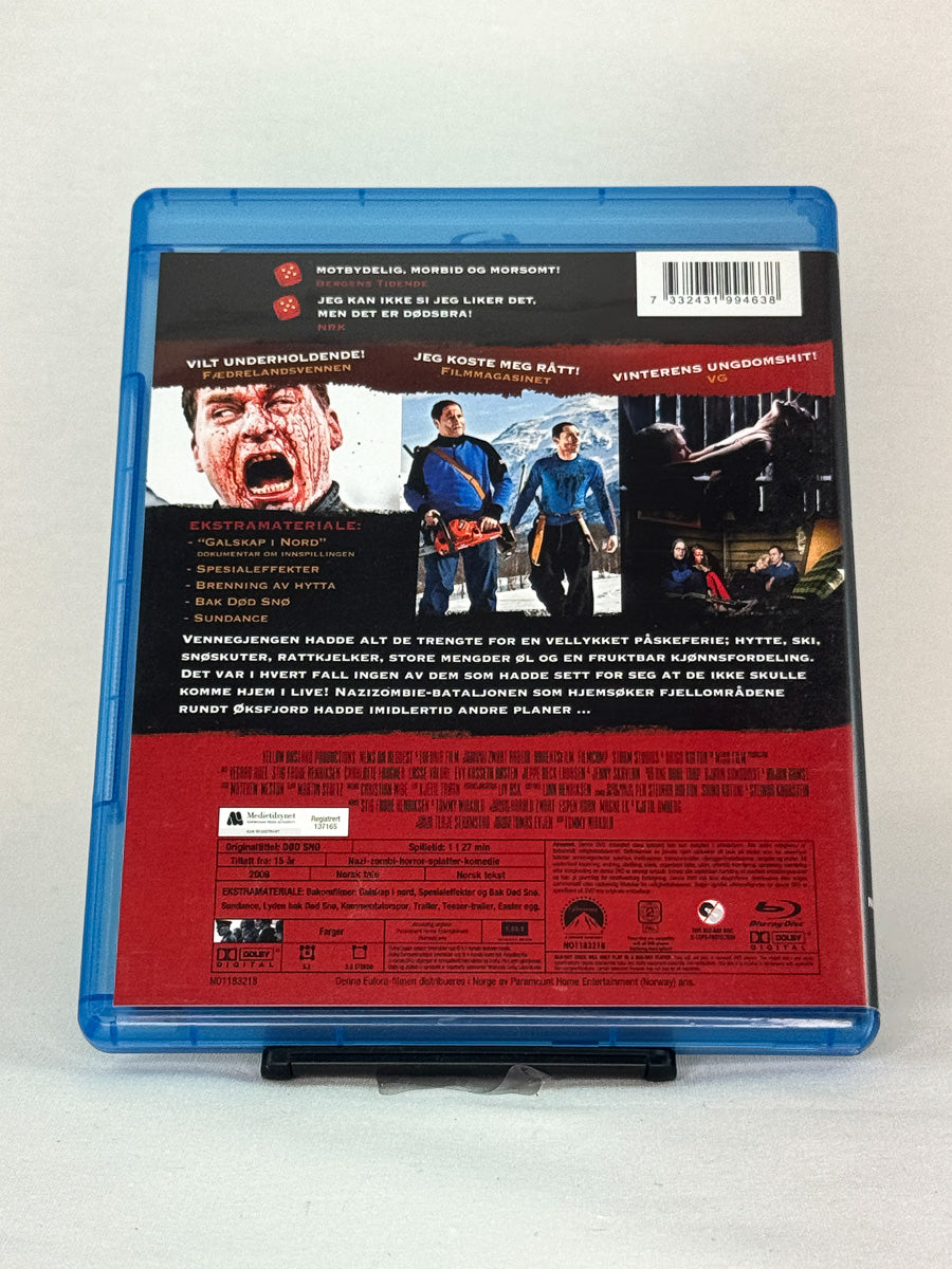 Bakside av Blu-ray-cover til filmen Død snø – original brukt Blu-ray utgivelse, Brukbar Film