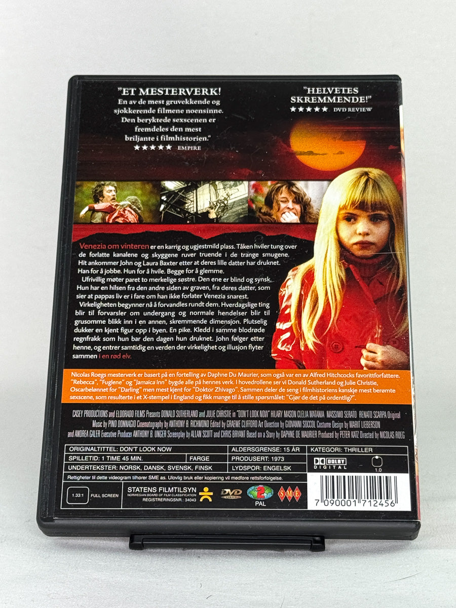 DVD-bakside til filmen Don't Look Now 
Baksiden viser info, spesifikasjoner og eventuell ekstratekst – produktbilde fra nettbutikken Brukbar Film