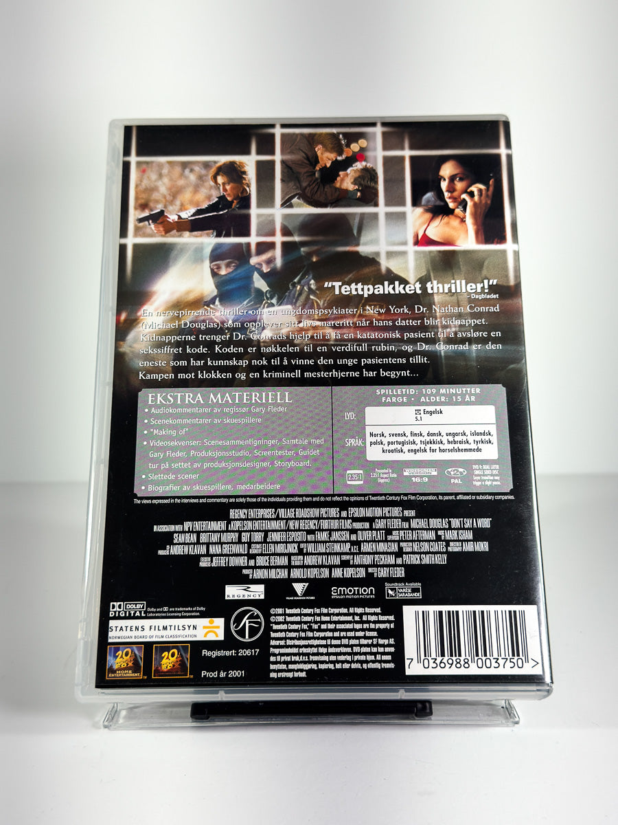 Bakside av cover til Don't Say a Word på DVD