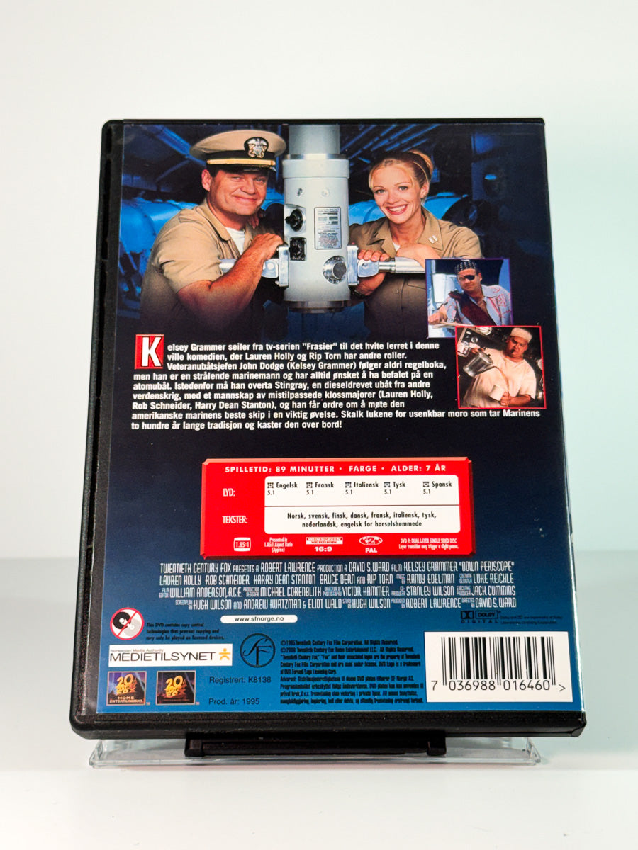 Bakside av cover til Down Periscope, bruktfilm på DVD hos Brukbar Film