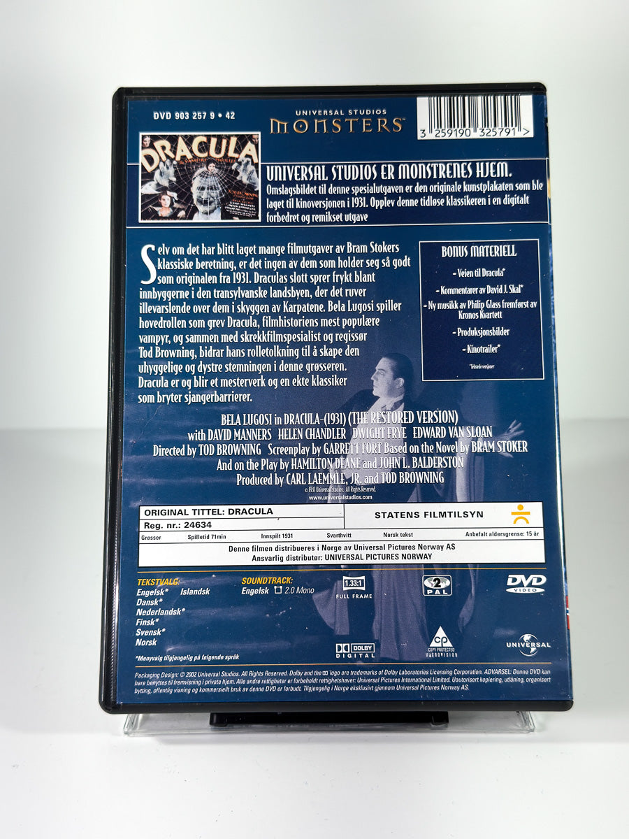 Bakside av cover til Dracula, brukt original DVD hos Brukbar Film