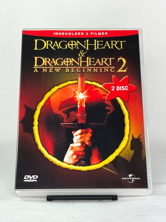 Forside av dobbeltfilm på DVD Dragonheart & Dragonheart 2: A New Beginning – brukt filmcover fra Brukbar Film