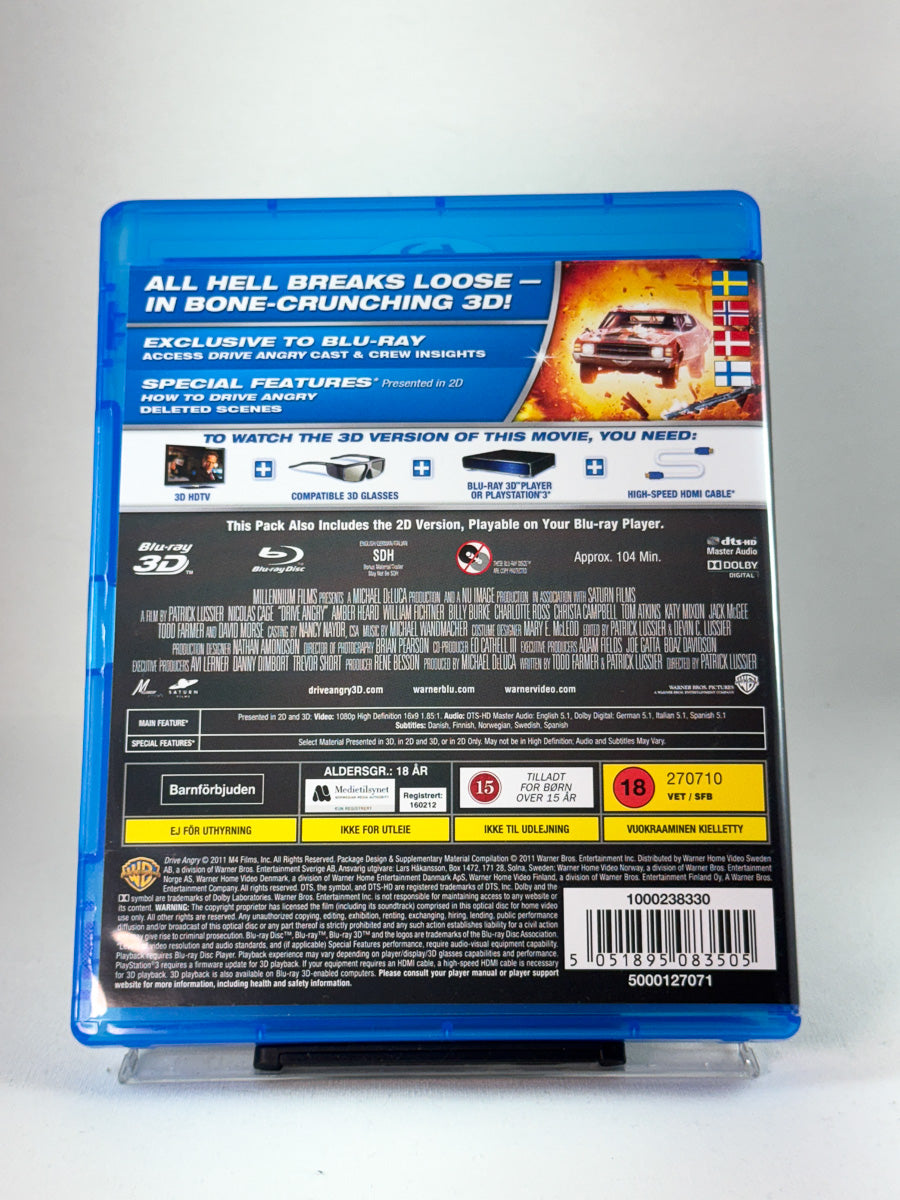 Bakside av DVD-cover til Drive Angry (Blu-ray 3D), bruktfilm hos nettbutikken Brukbar Film