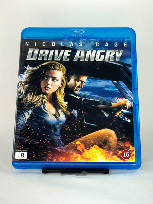 Forside av Blu-ray-cover til Drive Angry – brukt actionfilm på Blu-ray med Nicolas Cage, hos Brukbar Film.