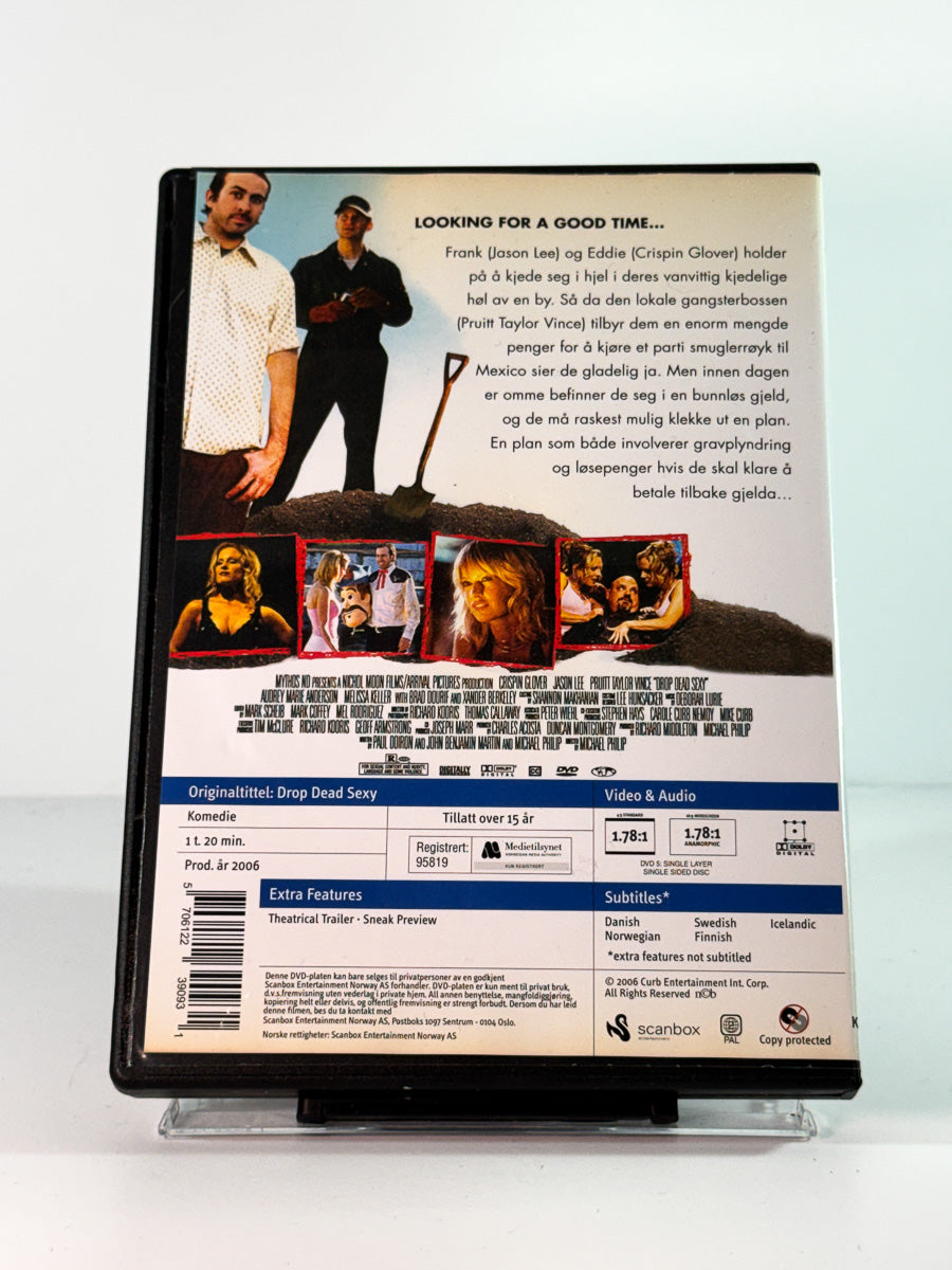 Bakside av cover til Drop Dead Sexy, brukt original DVD hos Brukbar Film