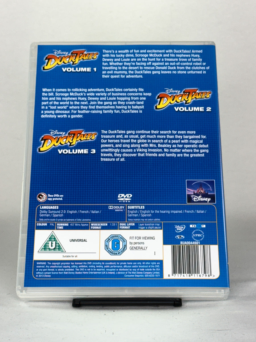 DVD-bakside til filmen DuckTales – First Collection Volumes 1–3
Baksiden viser info, spesifikasjoner og eventuell ekstratekst – produktbilde fra nettbutikken Brukbar Film