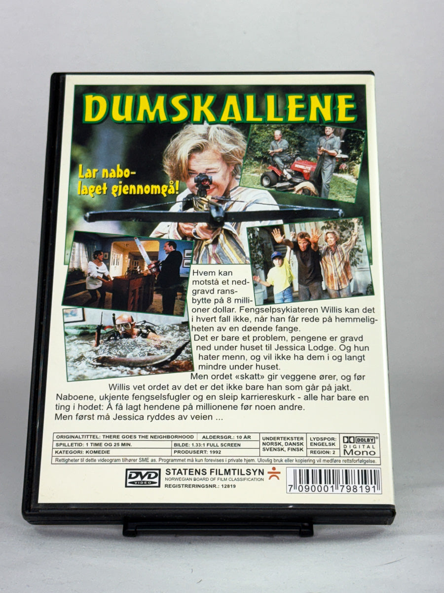 Bakside av DVD-cover for Dumskallene – brukt komediefilm på DVD, norsk utgave, fra Brukbar Film