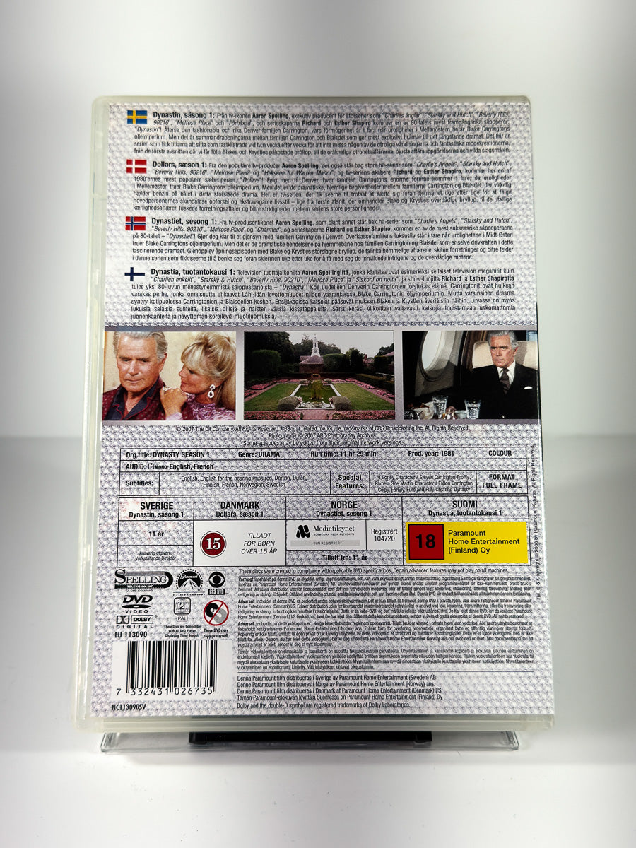 Bakside av cover til Dynasty The First Season, brukt original DVD hos Brukbar Film