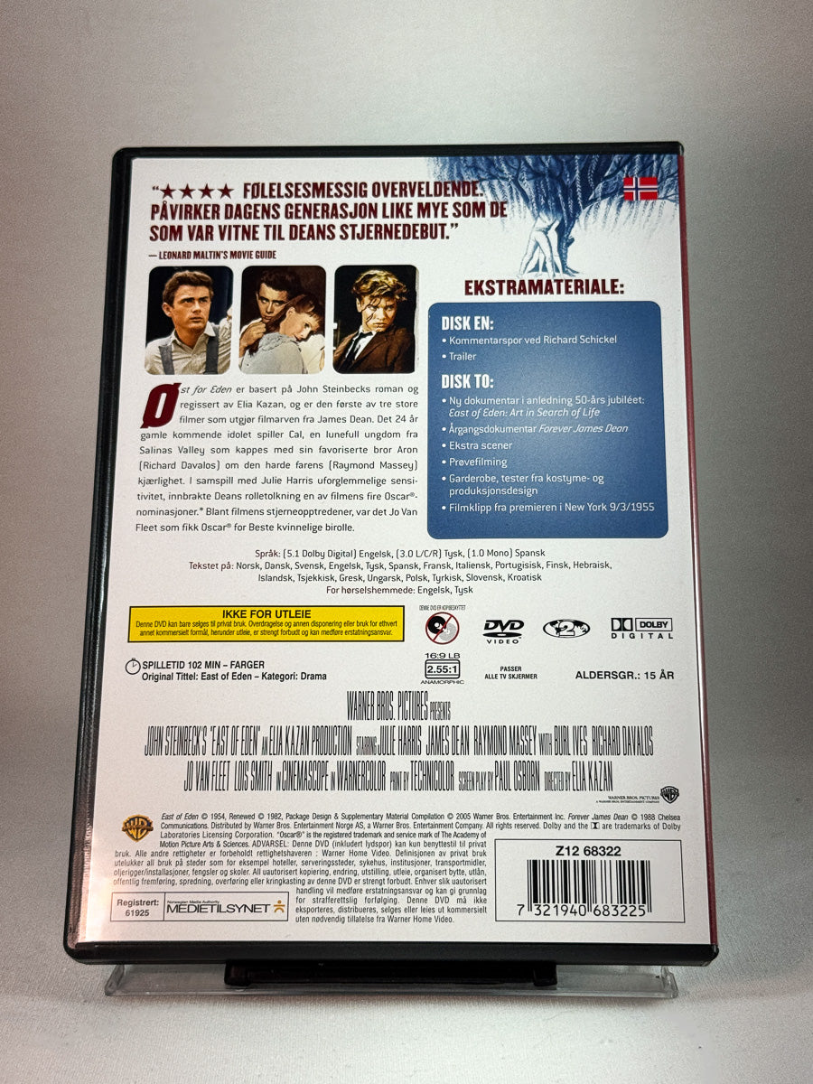 Bakside av cover til East of Eden, bruktfilm hos nettbutikken Brukbar Film