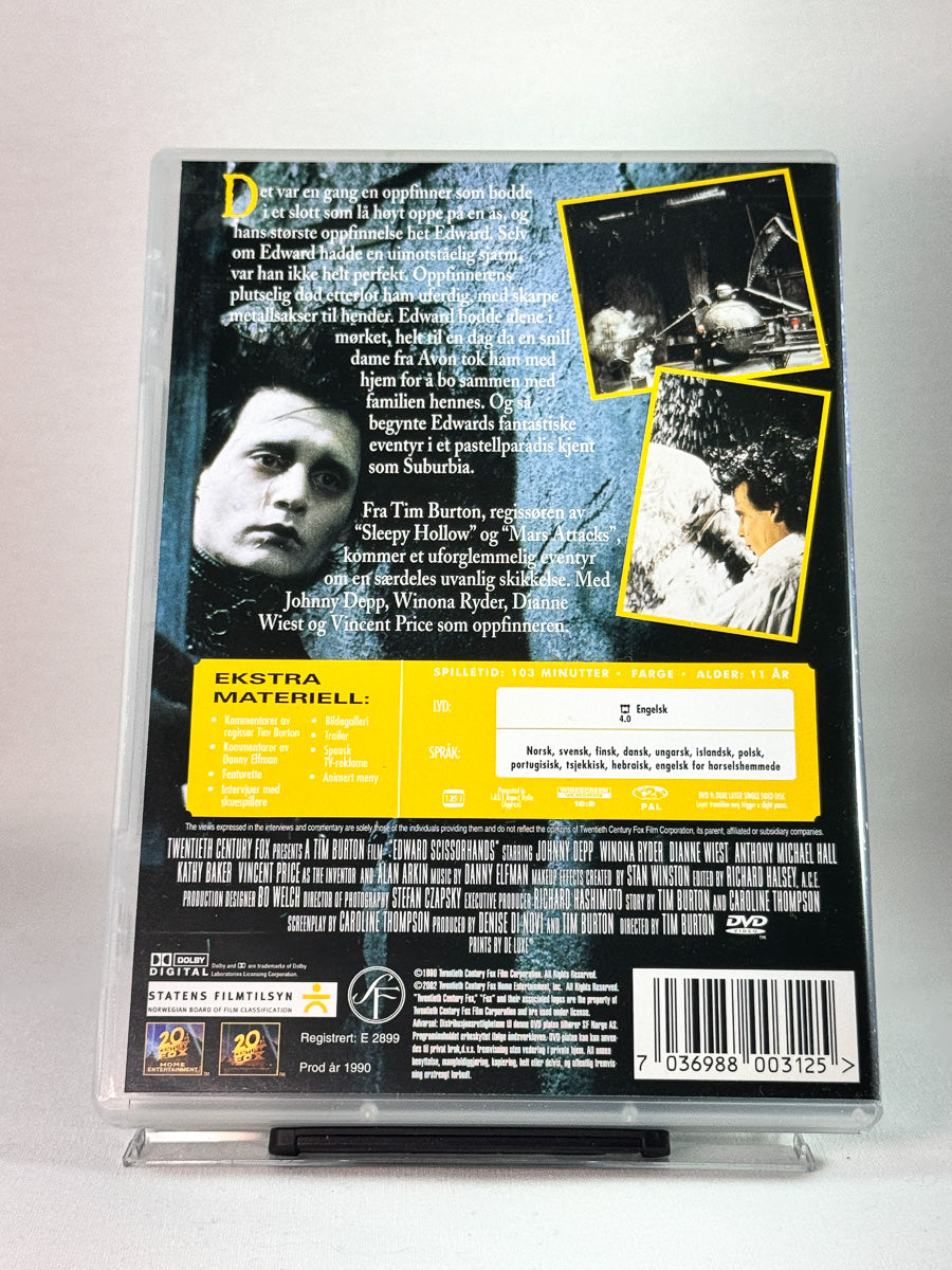 Edward Saksehånd – bakside av DVD-cover med synopsis, brukt film hos Brukbar Film