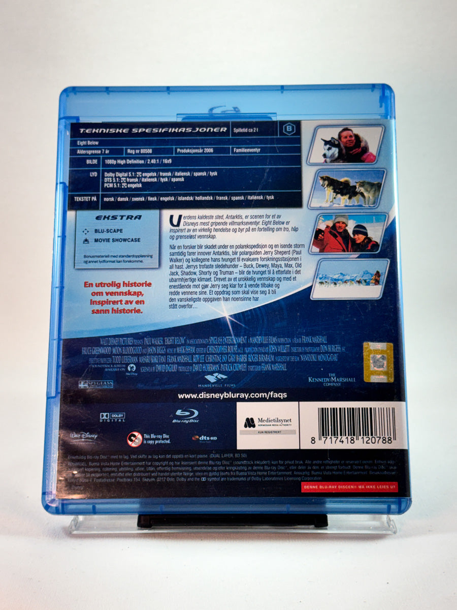 Bakside av cover til Eight Below, brukt Blu-ray hos Brukbar Film