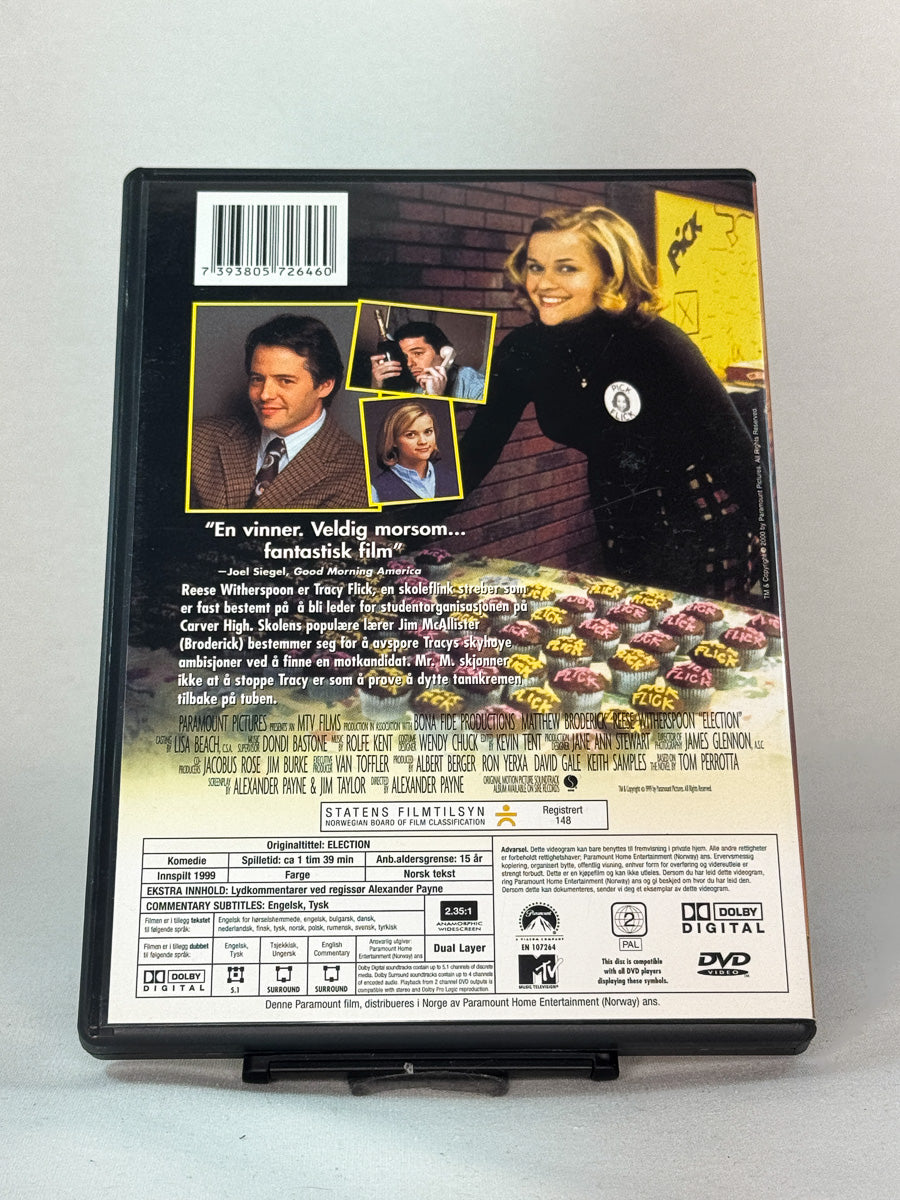 Bakside av DVD-cover til Election, bruktfilm hos nettbutikken Brukbar Film