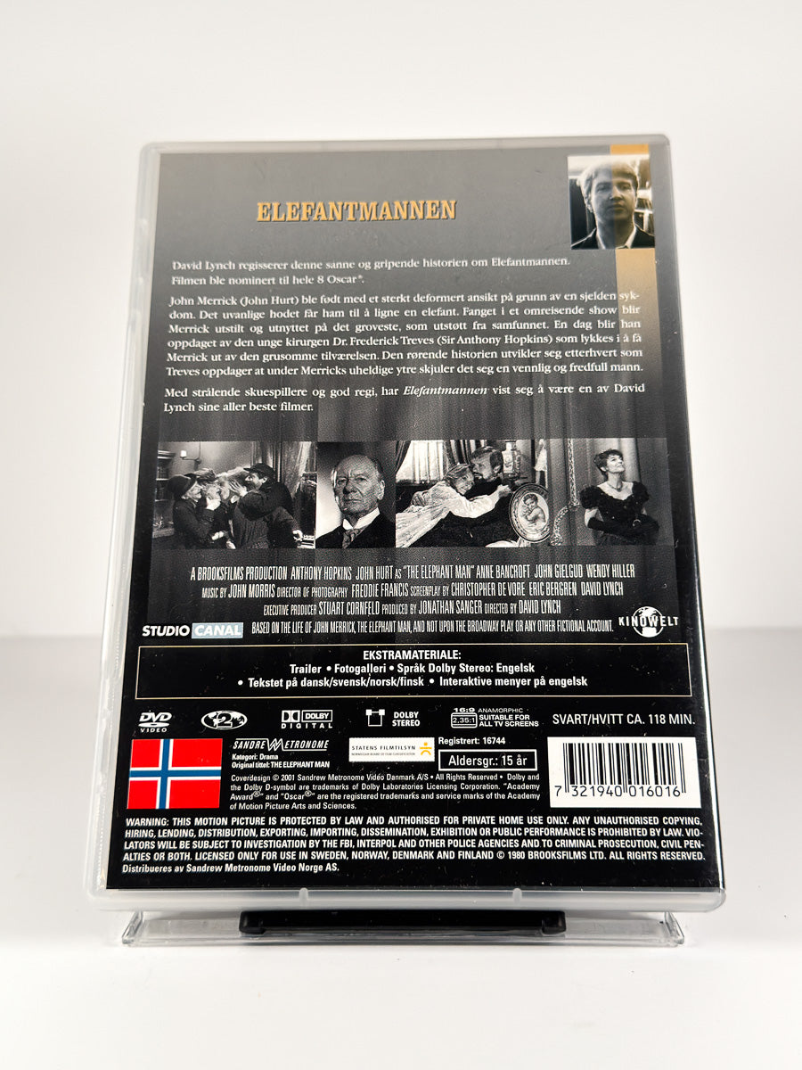 Bakside av cover til Elefantmannen på DVD