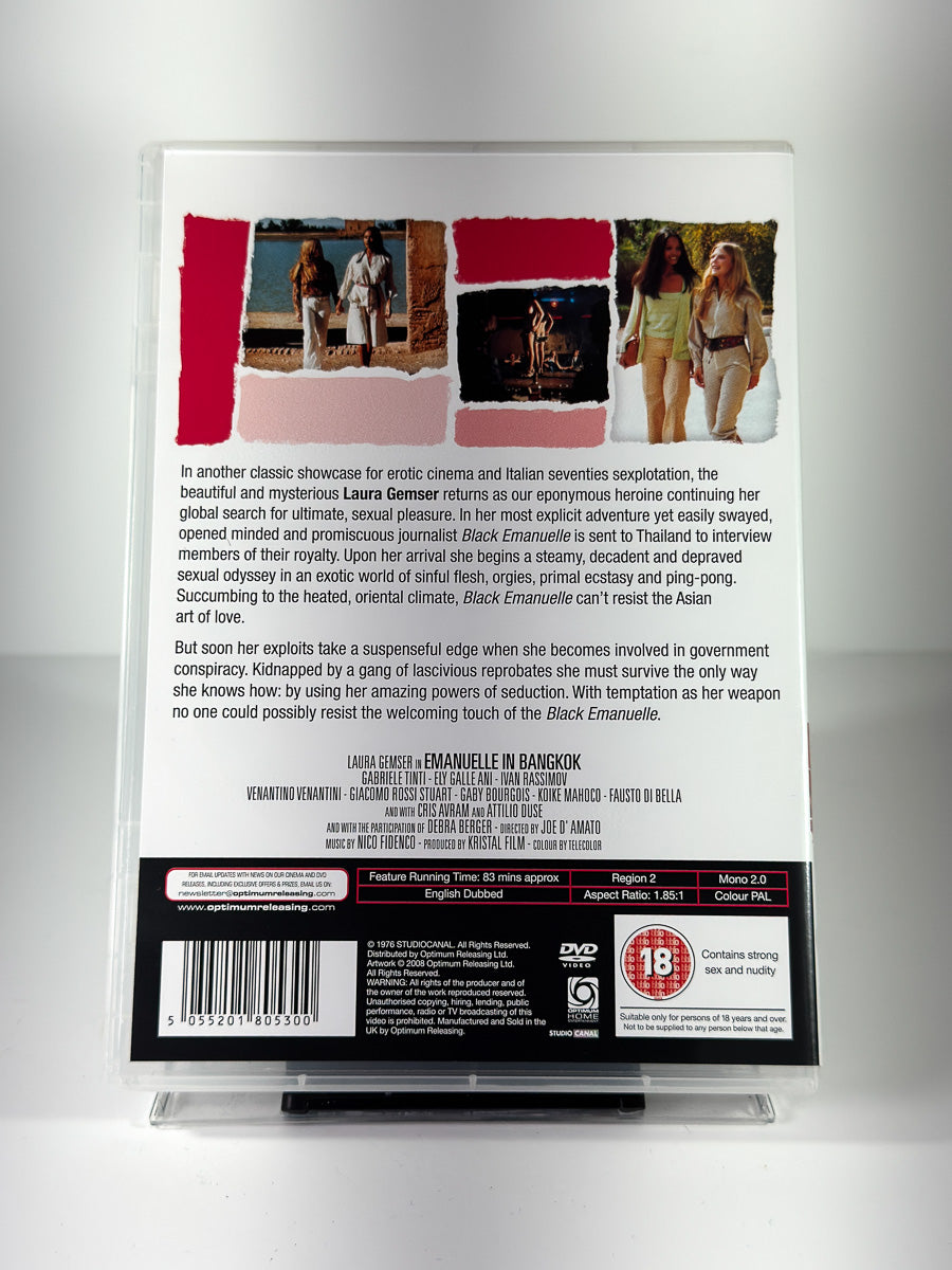 Bakside av cover til Emanuelle in Bangkok, brukt original DVD hos Brukbar Film