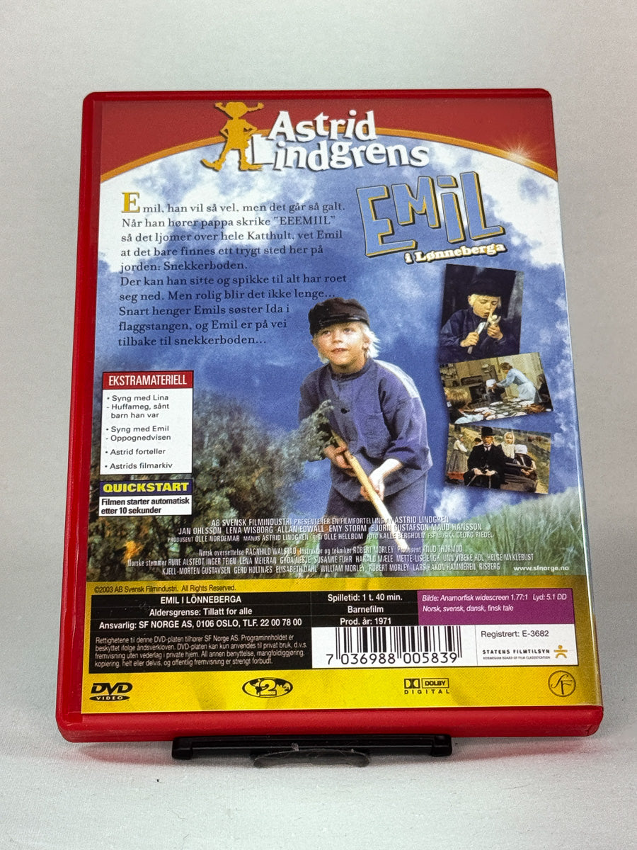 Bakside av DVD-cover til Emil i Lønneberga, bruktfilm hos nettbutikken Brukbar Film 
