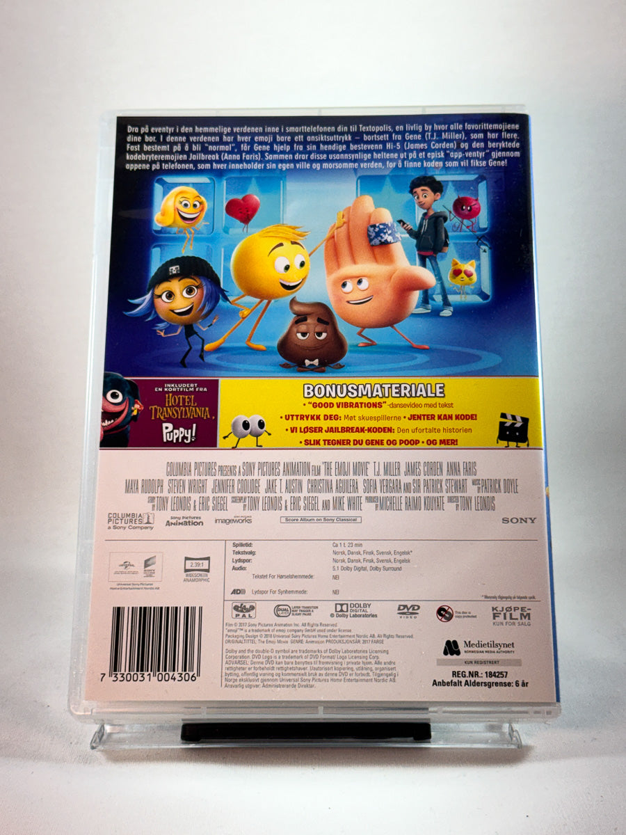Bakside av cover til Emoji Filmen, bruktfilm hos nettbutikken Brukbar Film