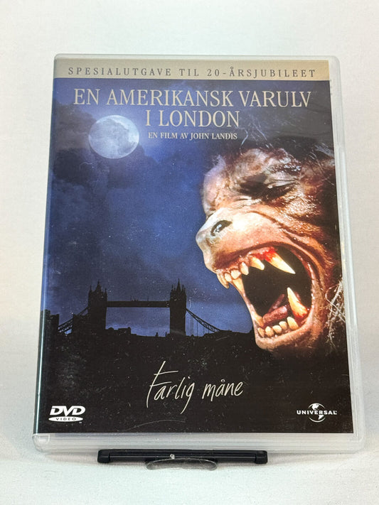 Forside av DVD-cover til En amerikansk varulv i London (originaltittel: An American Werewolf in London) – John Landis’ ikoniske skrekkkomedie fra 80-tallet, brukt film på DVD hos Brukbar Film.